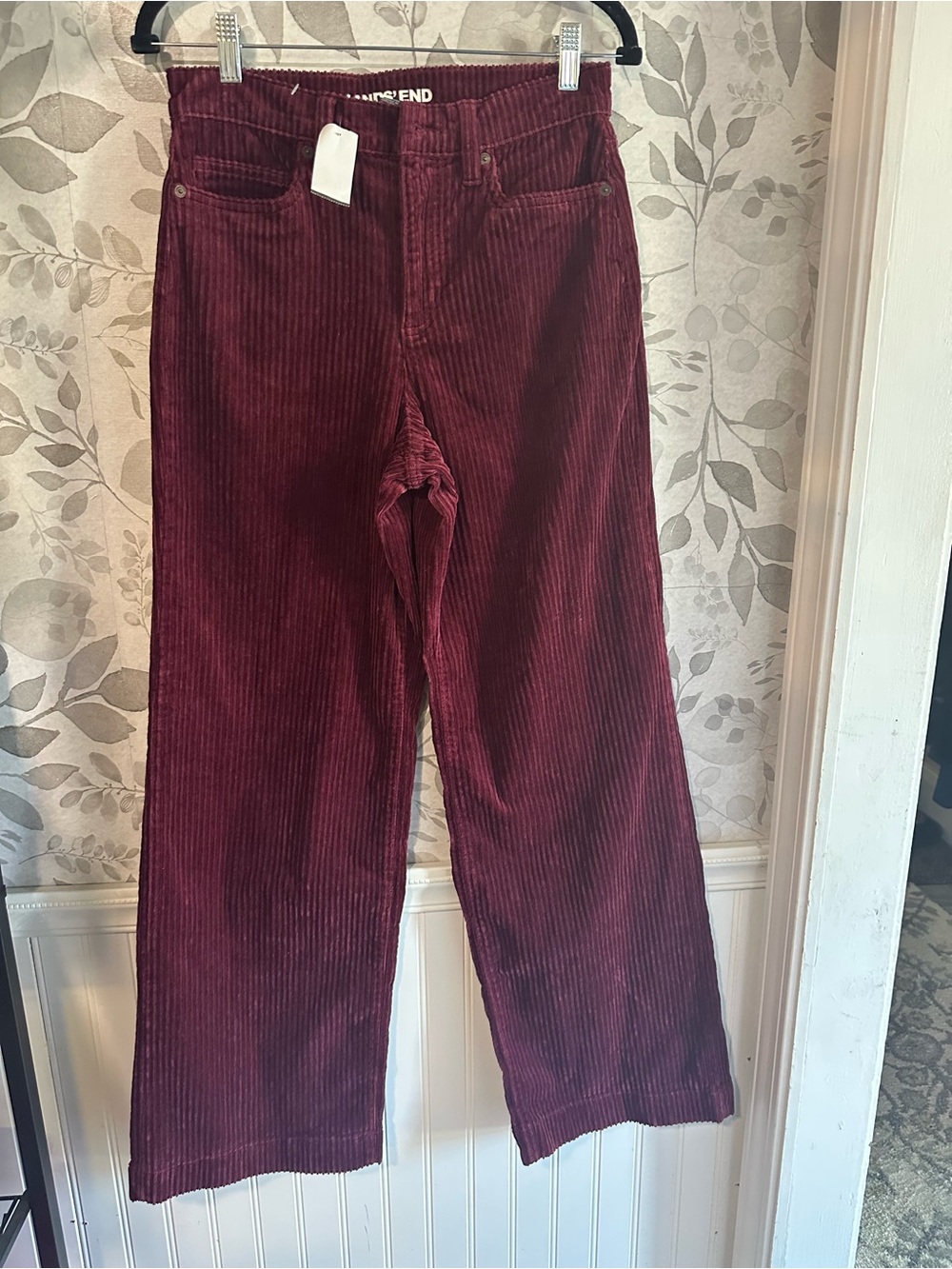 Lands' End Women's Corduroy Wide-Leg Jeans in Burgundy